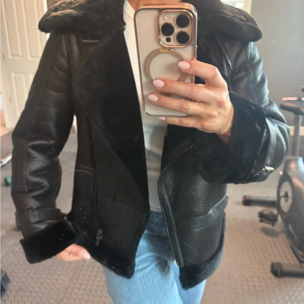 Blank NYC Black Shearling Leather Jacket - Picture 2 of 5